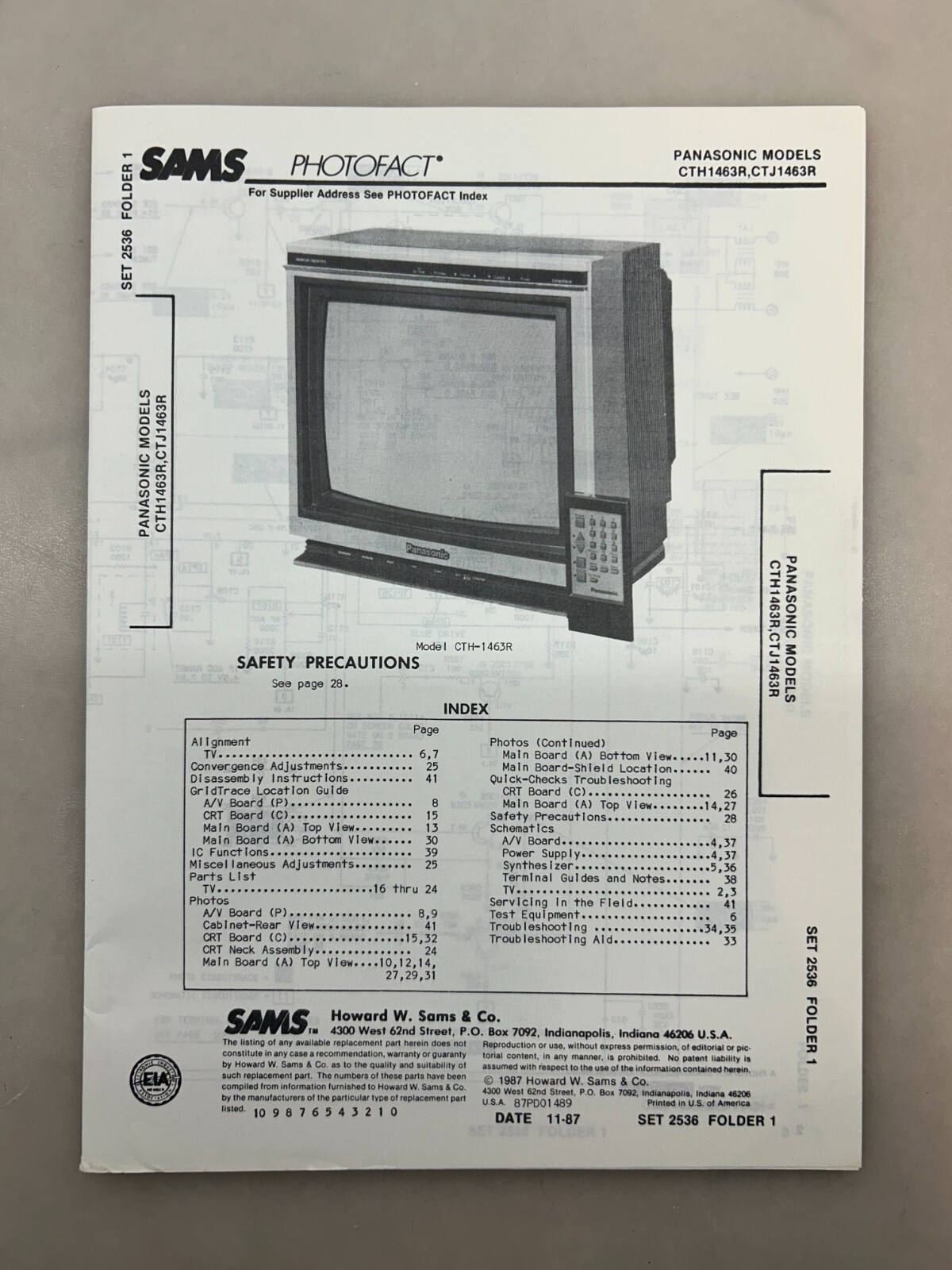 Panasonic CTH1463R CTJ1463R Service Manual Sams Photofact Free Shipping