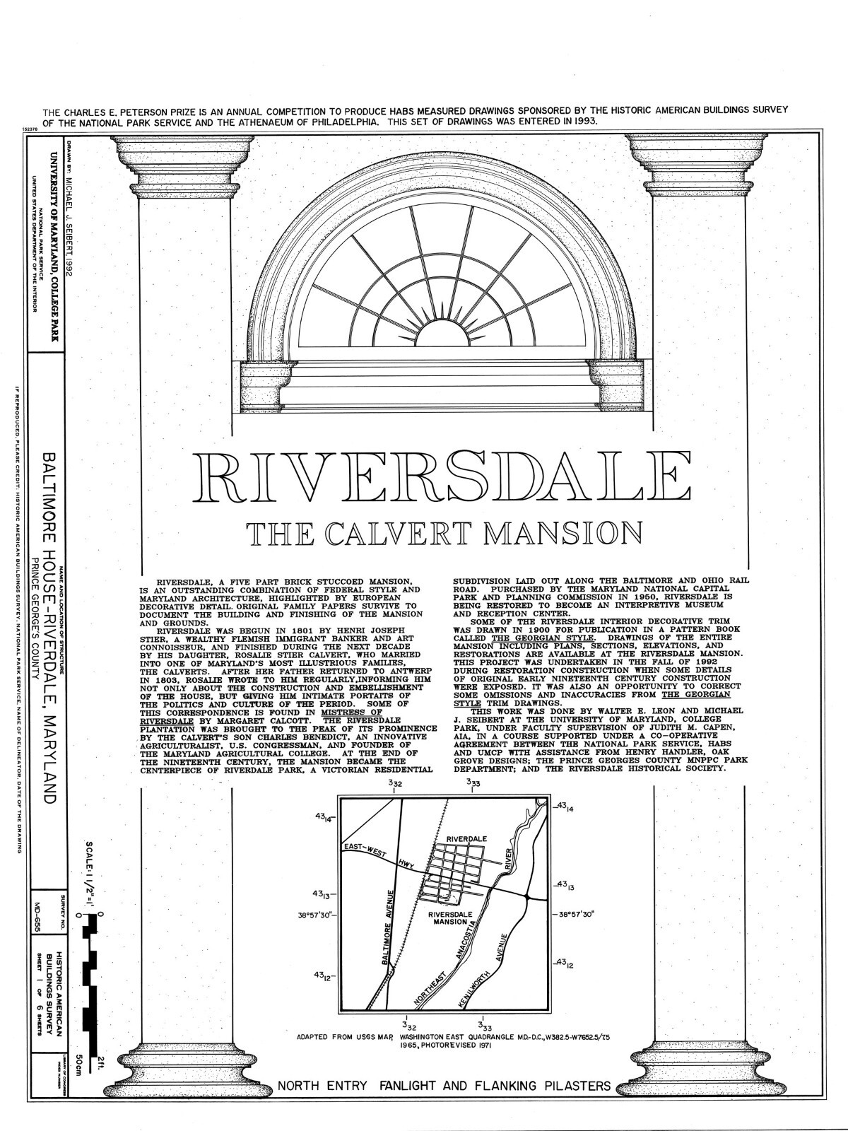 Riversdale, Calvert Mansion - Colonial American architectural plans & details