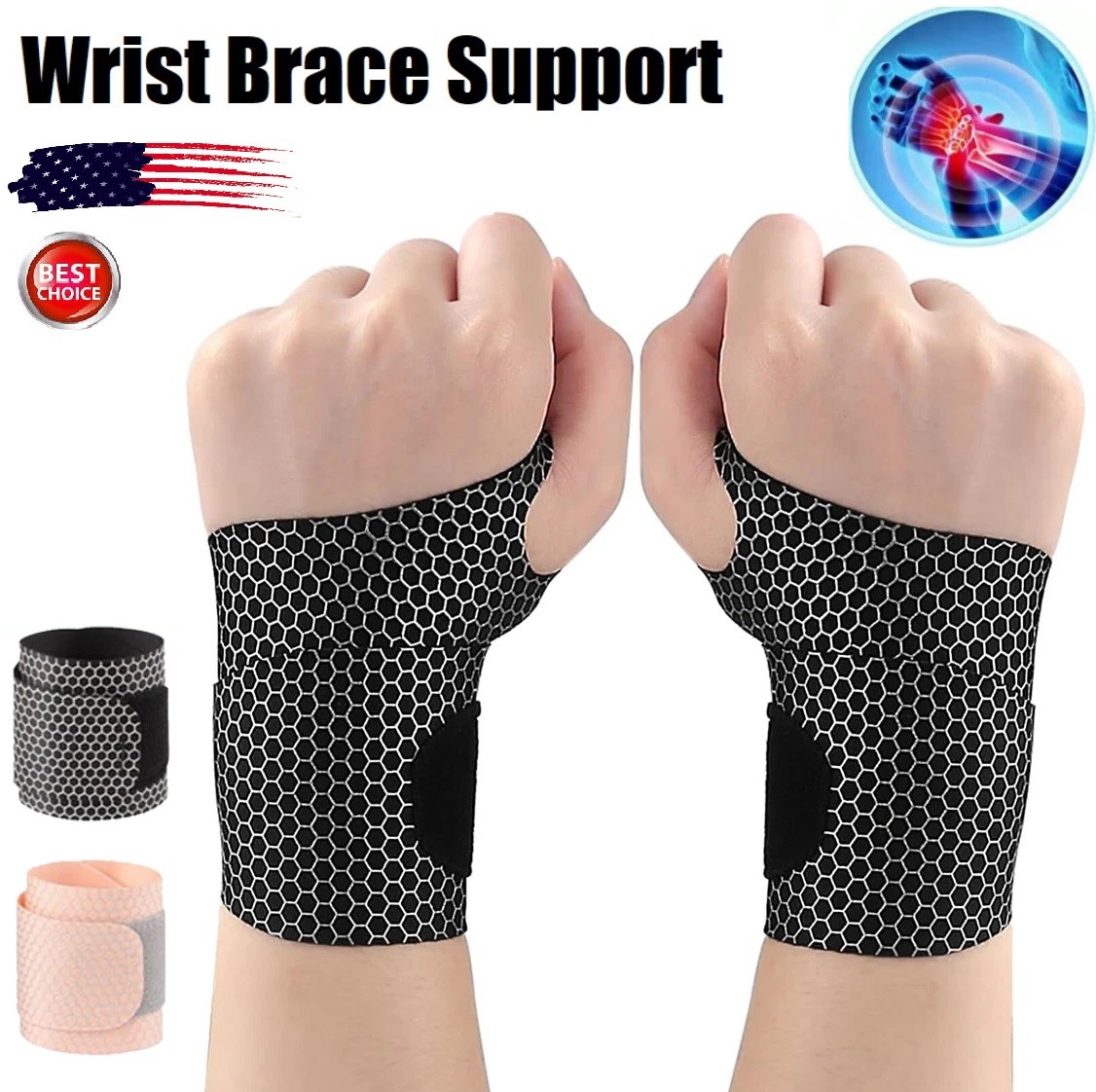 Ultra-Thin Wrist Brace Support for Carpal Tunnel Pain Relief Tendonitis Wraps US