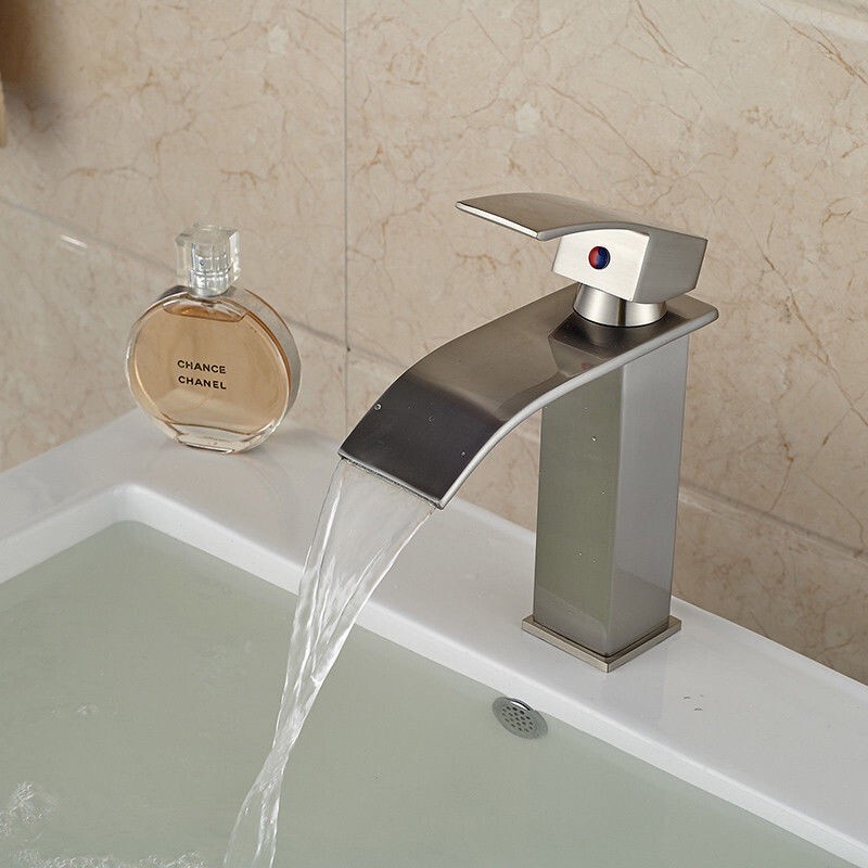 Waterfall Bathroom Sink Faucet Basin Lavatory Single Handle Mixer Tap W/6''Cover