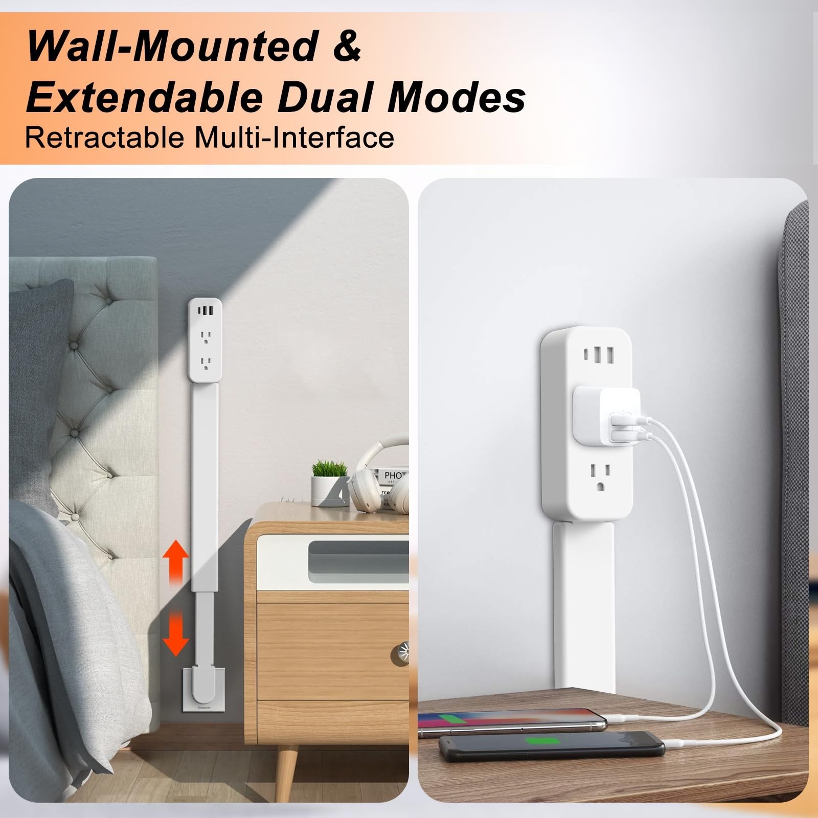 Outlet Extender with USB-A, USB-C & 2 AC Outlets - 180° Rotating Power Socket Ex