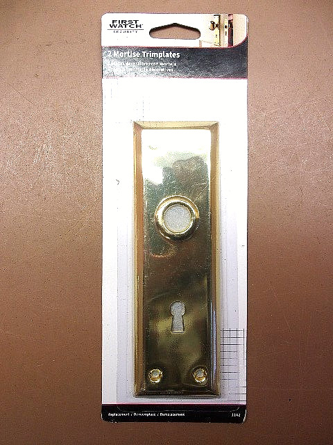 Two (2) First Choice Security Solid Brass Mortice Trimplates 7 1/8" x 2 1/4" NIP