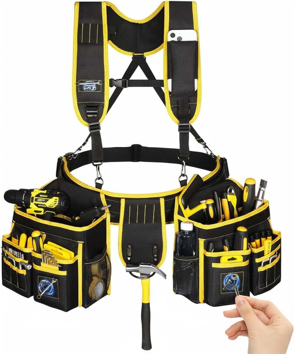Tool Belts for Men, Tool Belt Suspenders, Heavy Duty Tool Belts with 28 Pockets,