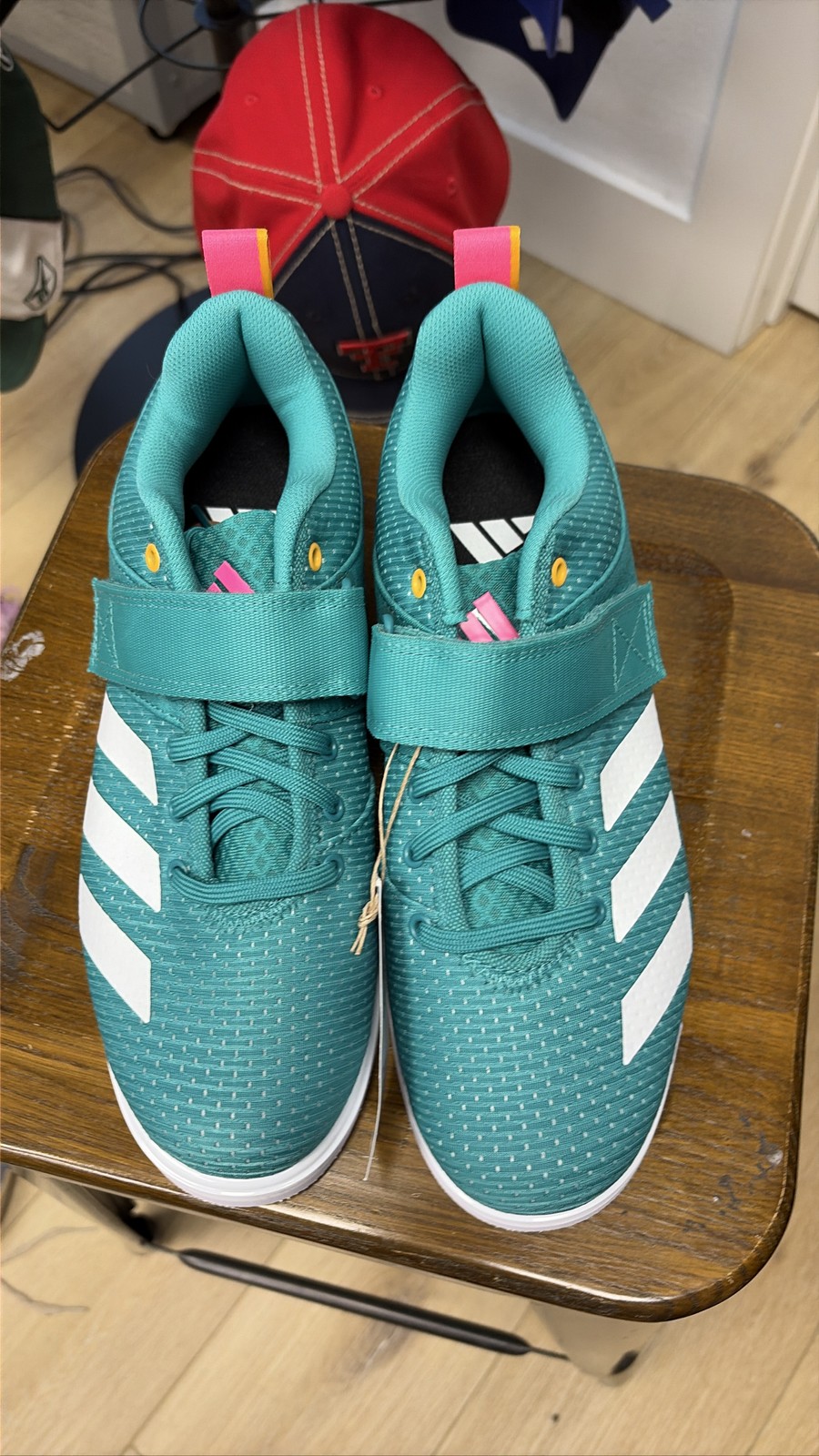 Adidas Powerlift 5 Weightlifting Shoes Teal Pink White mens size 8 women’s 9
