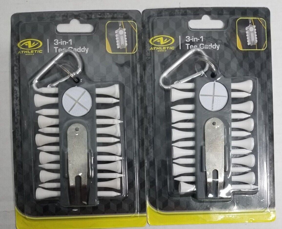 3-in-1 Tee Caddy *2 PACK* Tee Holder Divot Repair Tool Ball Marker Clips on Bag