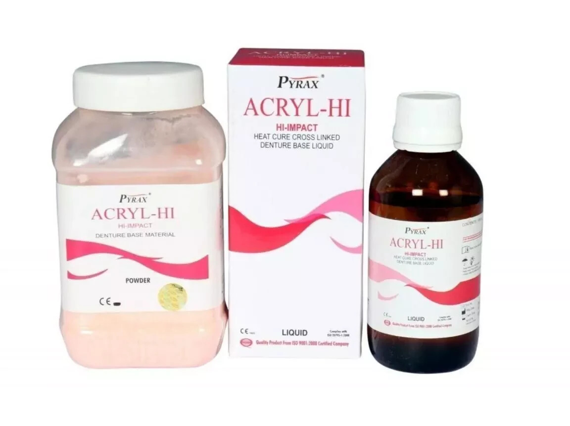 Dental ACRYL HI Heat Cure Denture Base Material - Powder 200g + Liquid 100ml