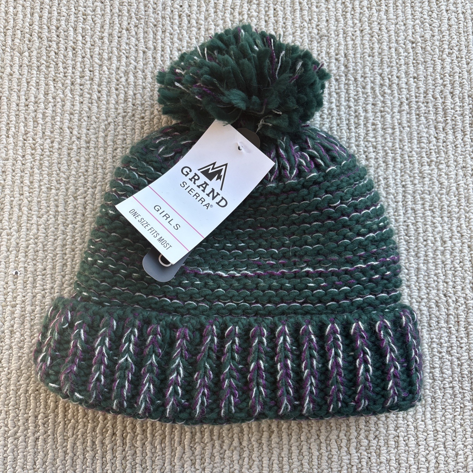 Grand Sierra Mountain Pom-Pom Beanie Youth Girls OSFM June Bug NWT lined