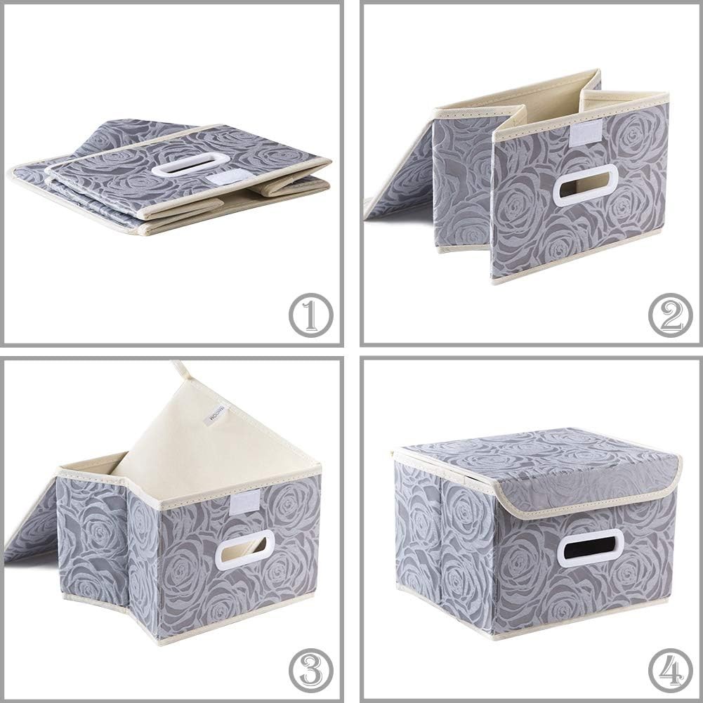 Stackable Storage Boxes W/ Lids [5-Pack] Fabric Decorative Storage Bins Cubes