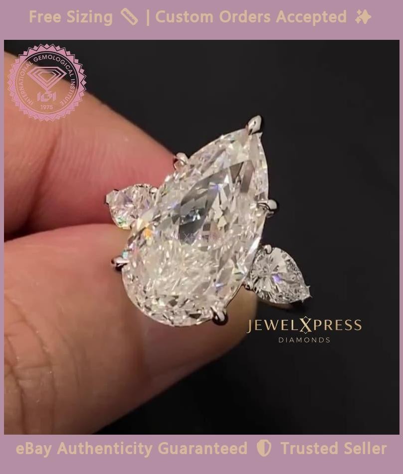 Pear 7CT Lab Grown Diamond Three Stone Engagement Gift Ring 14k White Gold