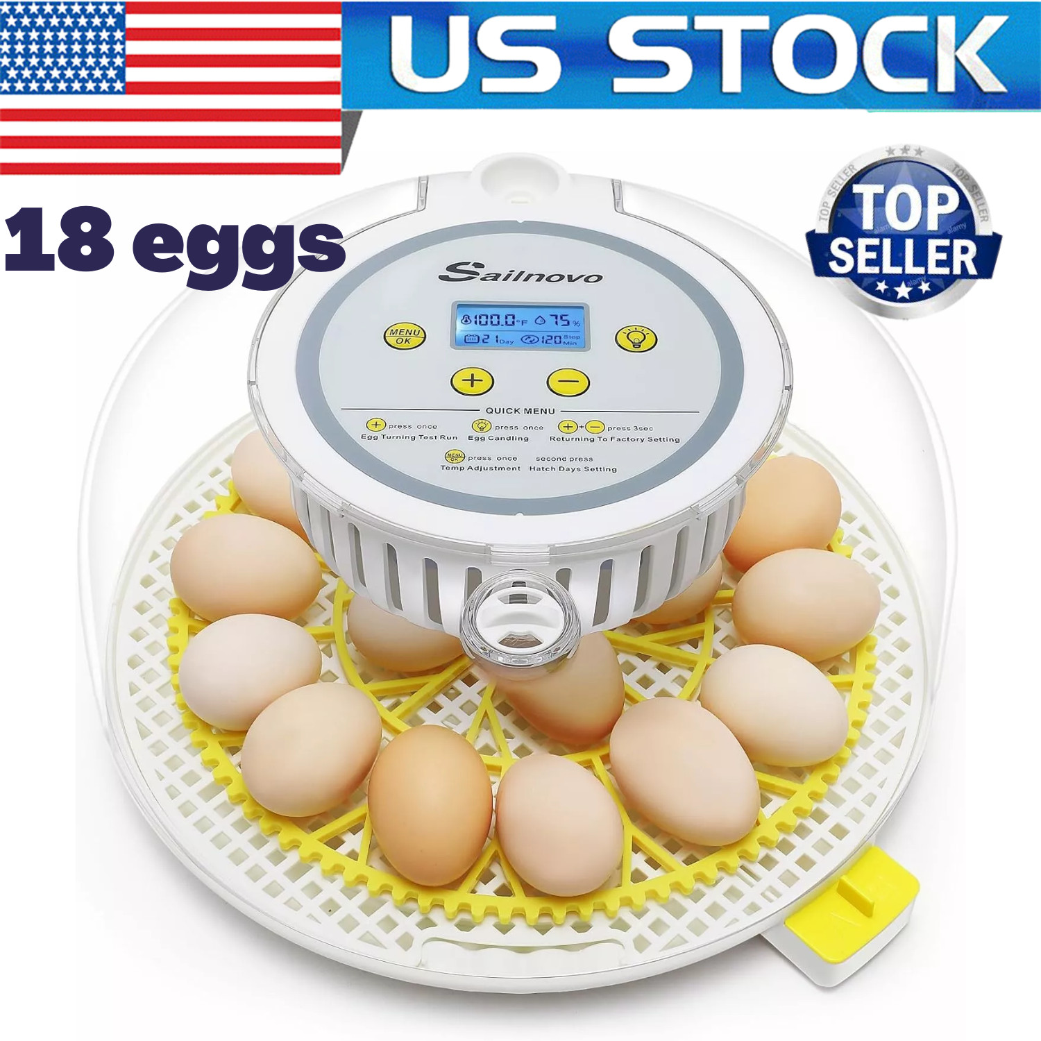 18 Egg Poultry Incubator for Hatching Chick Automatic Turning Egg Incubator US