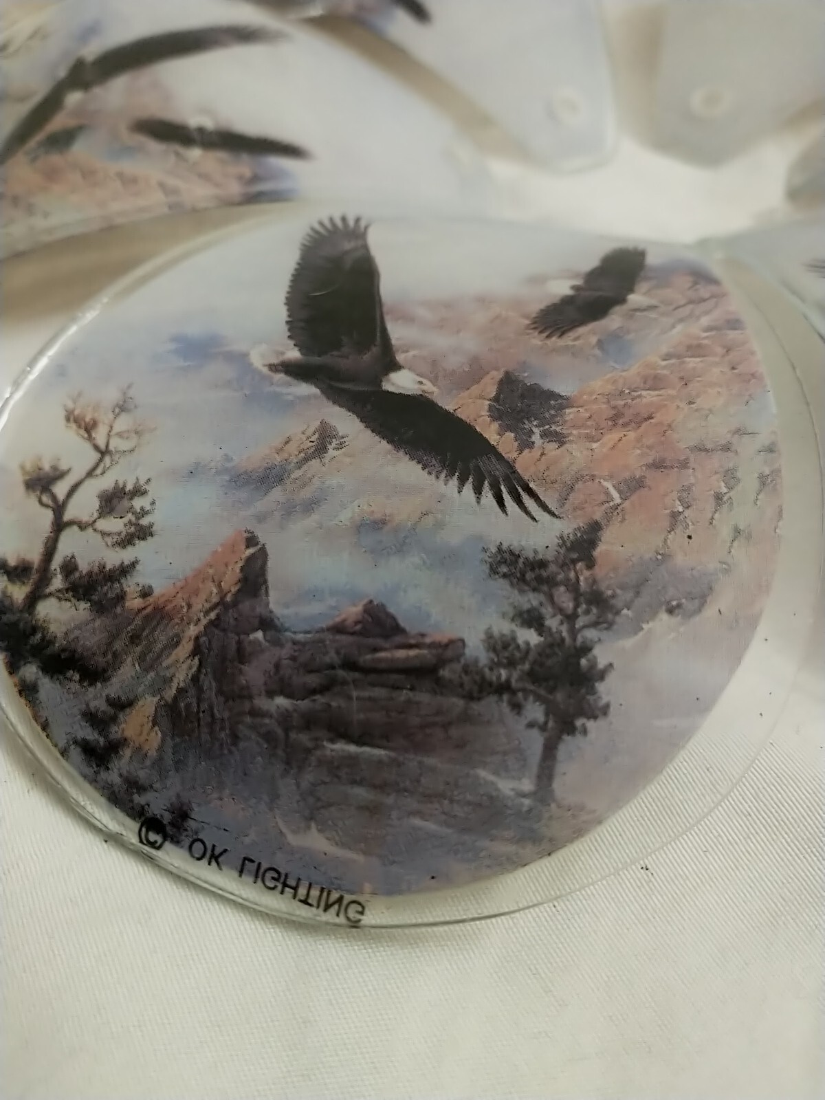 Vintage OK Lighting Touch Lamp Replacement Glass Panels Flying Eagles