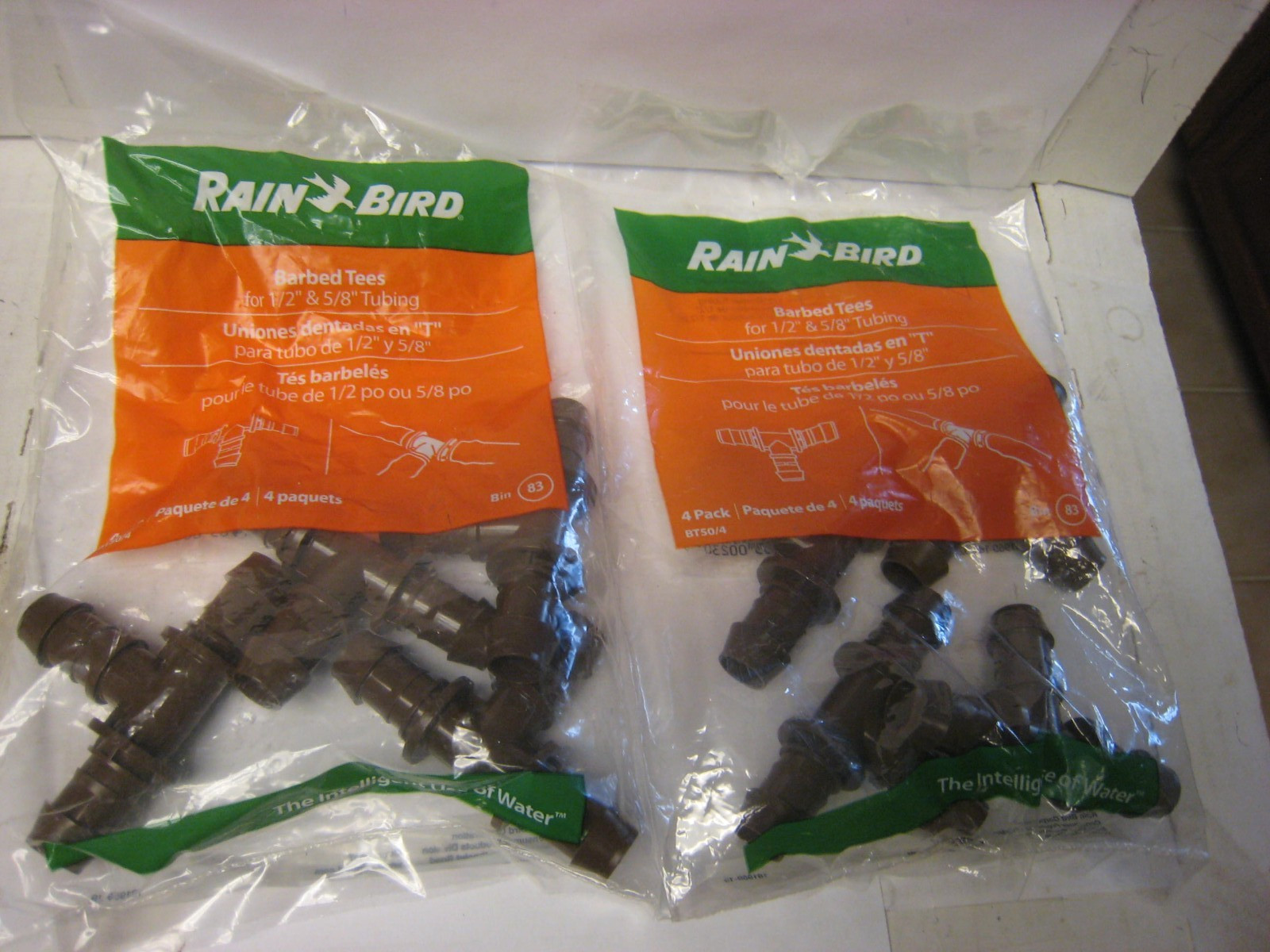 Rain Bird BT50 Barbed Tees for 1/2" & 5/8" Irrigation Tubing, (2) 4 Packs = 8