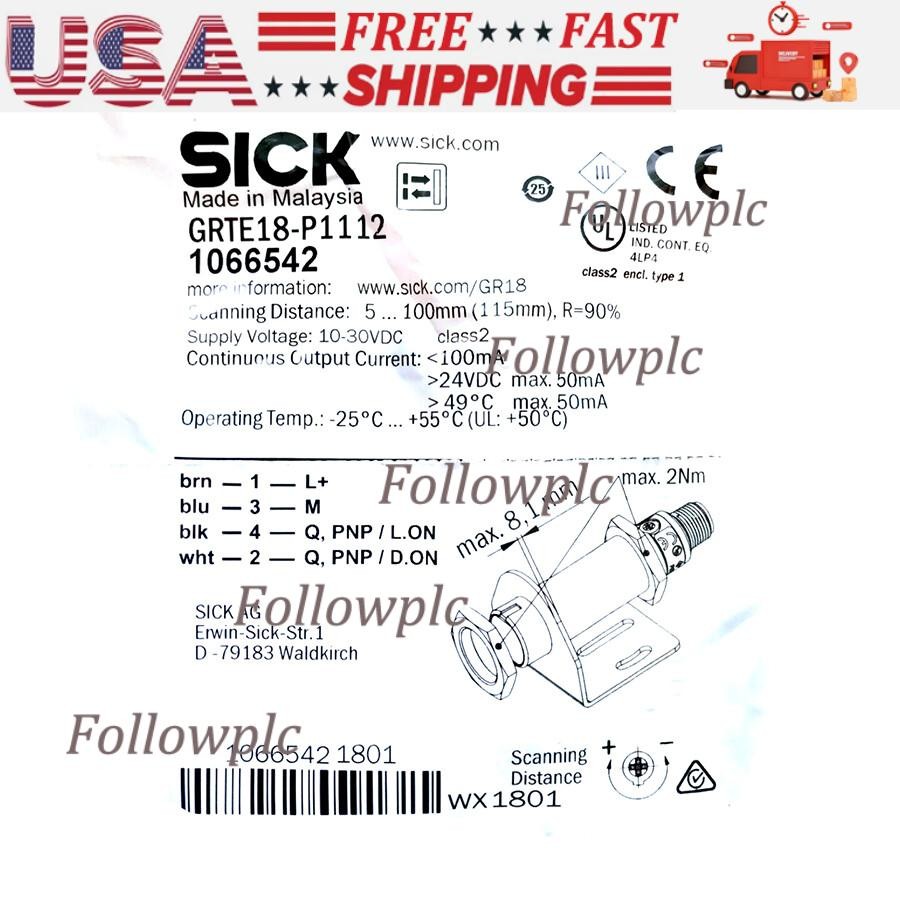US FREE TAX SICK GRTE18-P1112 Cylindrical Photoelectric s ,PNP, #