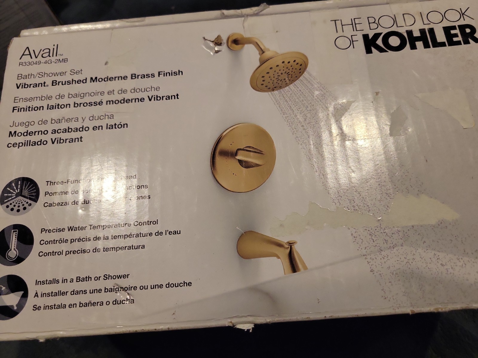 Kohler Avail Bath Shower Set R33049-4G-2MB Valve & Trim Moderne Brushed Brass