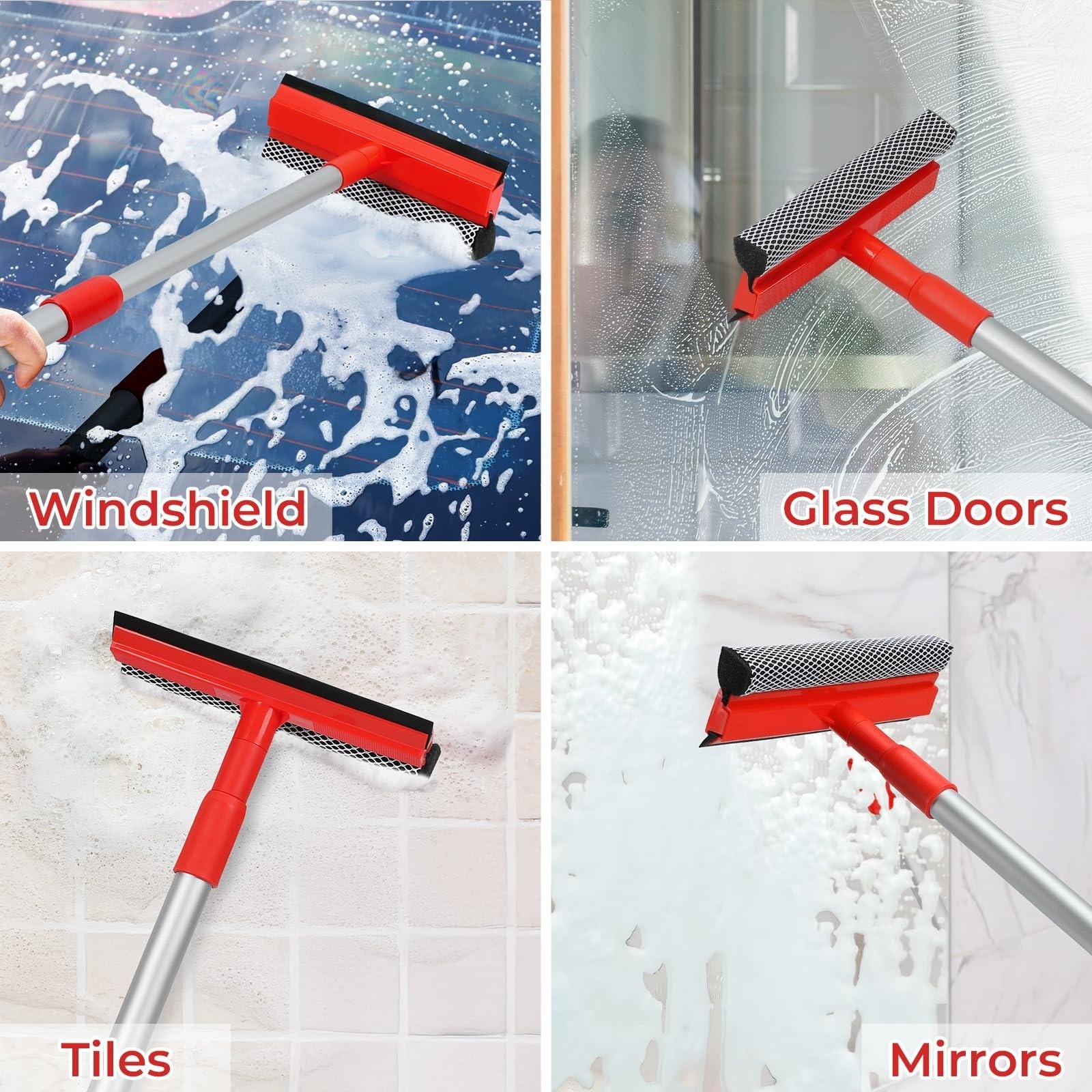 MAVRIZ 2 in 1 Window Squeegee with Extendable Handle for Glass Cleaning
