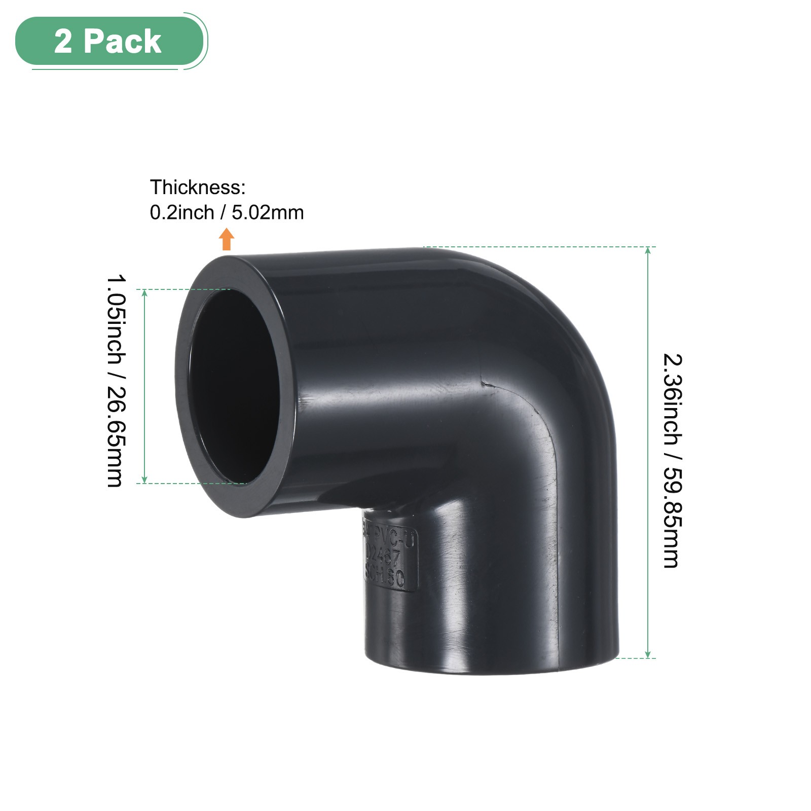 2-Pack 90 Degree Adapter Connector, 3/4" Socket UPVC Pipe Fitting Elbow, Grey