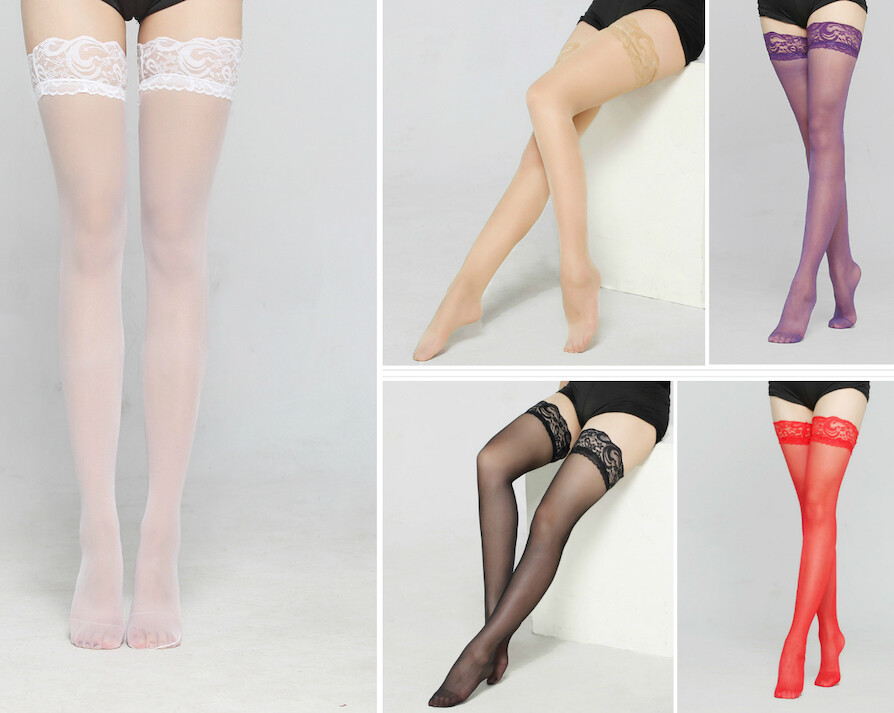 AU STOCK LACE TOP NON-SLIP THIGH HIGH SHEER STOCKING HOLD UP PULL UP HOS007