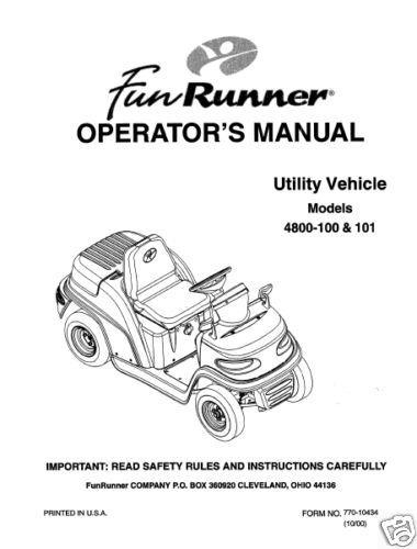 Cub Cadet fun runner utility vehicle  4800-100 & 101 op
