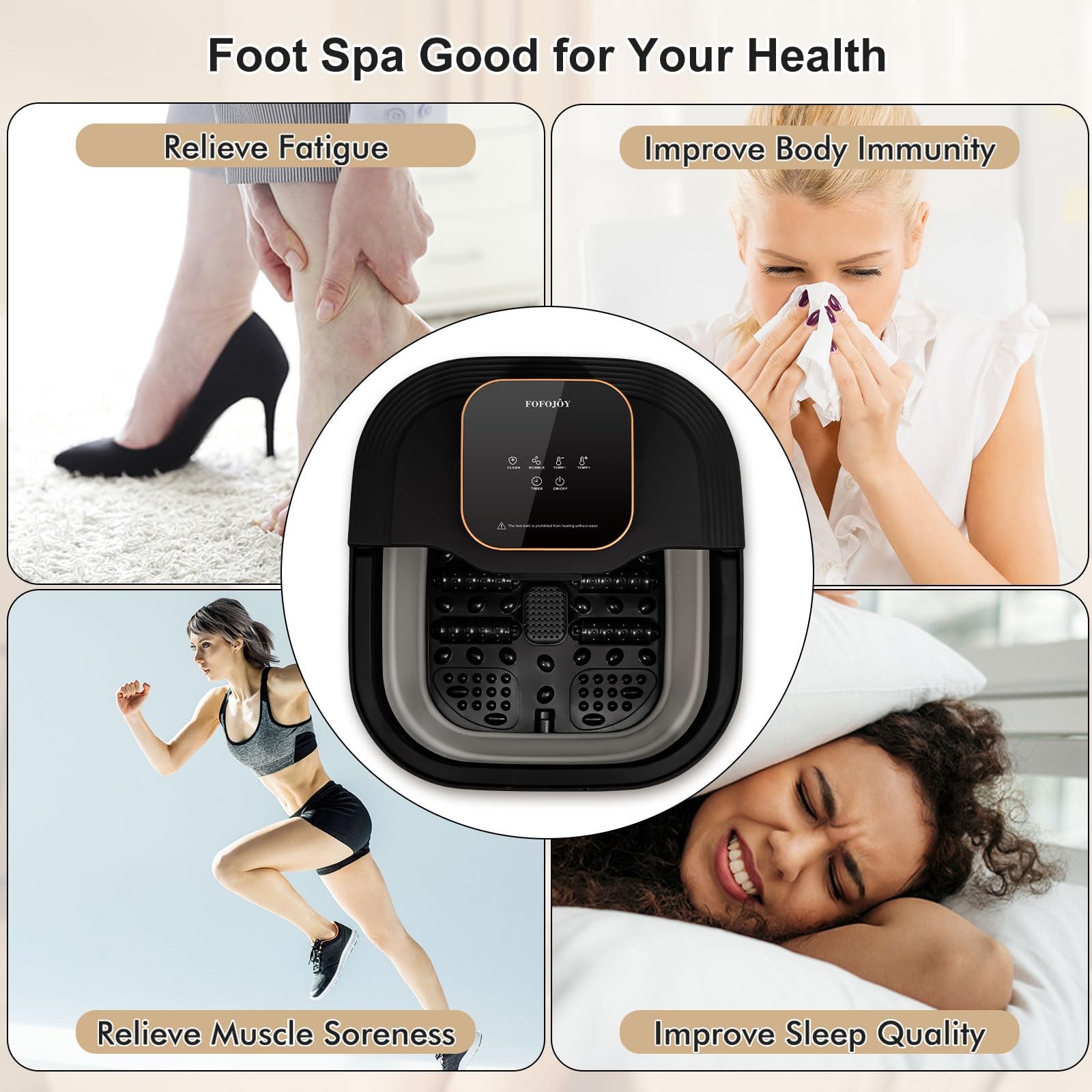 Collapsible Foot Spa Bath Heat Massage Bubble Control Remote Pedicure Use