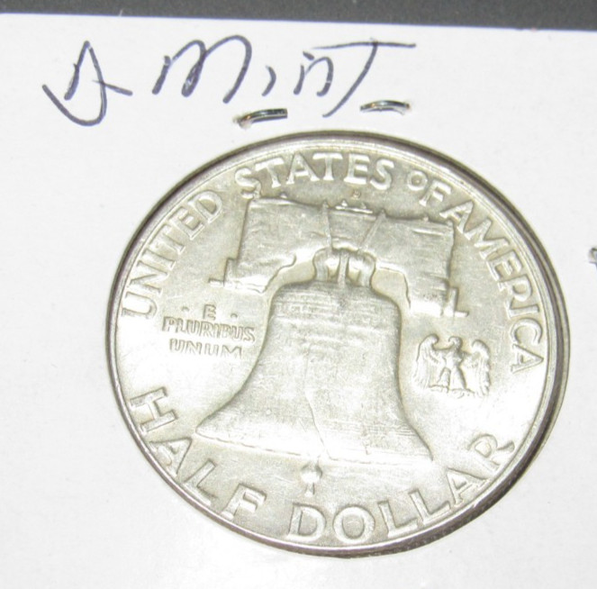 Silver 1954 d Denver Mint Franklin Silver Half Dollar 1/2 dollar .50 cents