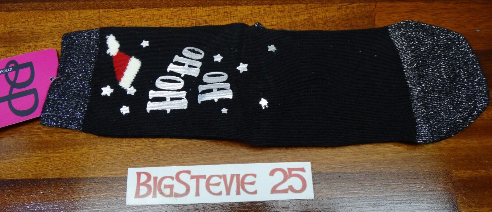 Pretty Polly Christmas Ho Ho Ho Socks Black / Silver 1 Size FREE P&P