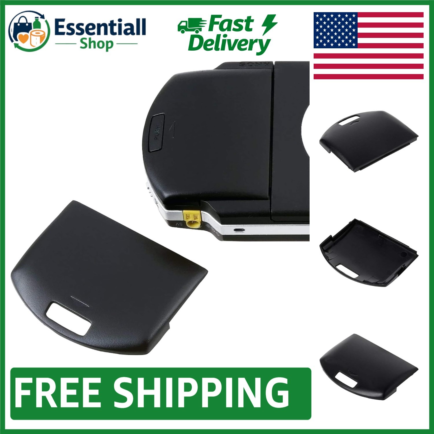Compatible Black Battery Cover for PSP 1000 Series - Replace Lost Parts Easily