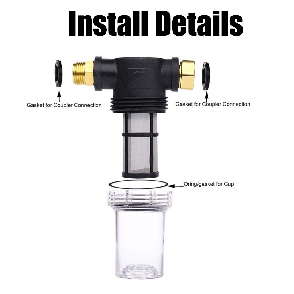 Inline Water Filter for Garden Hose with 40 Mesh and 100 Mesh Screen 2 ORings US