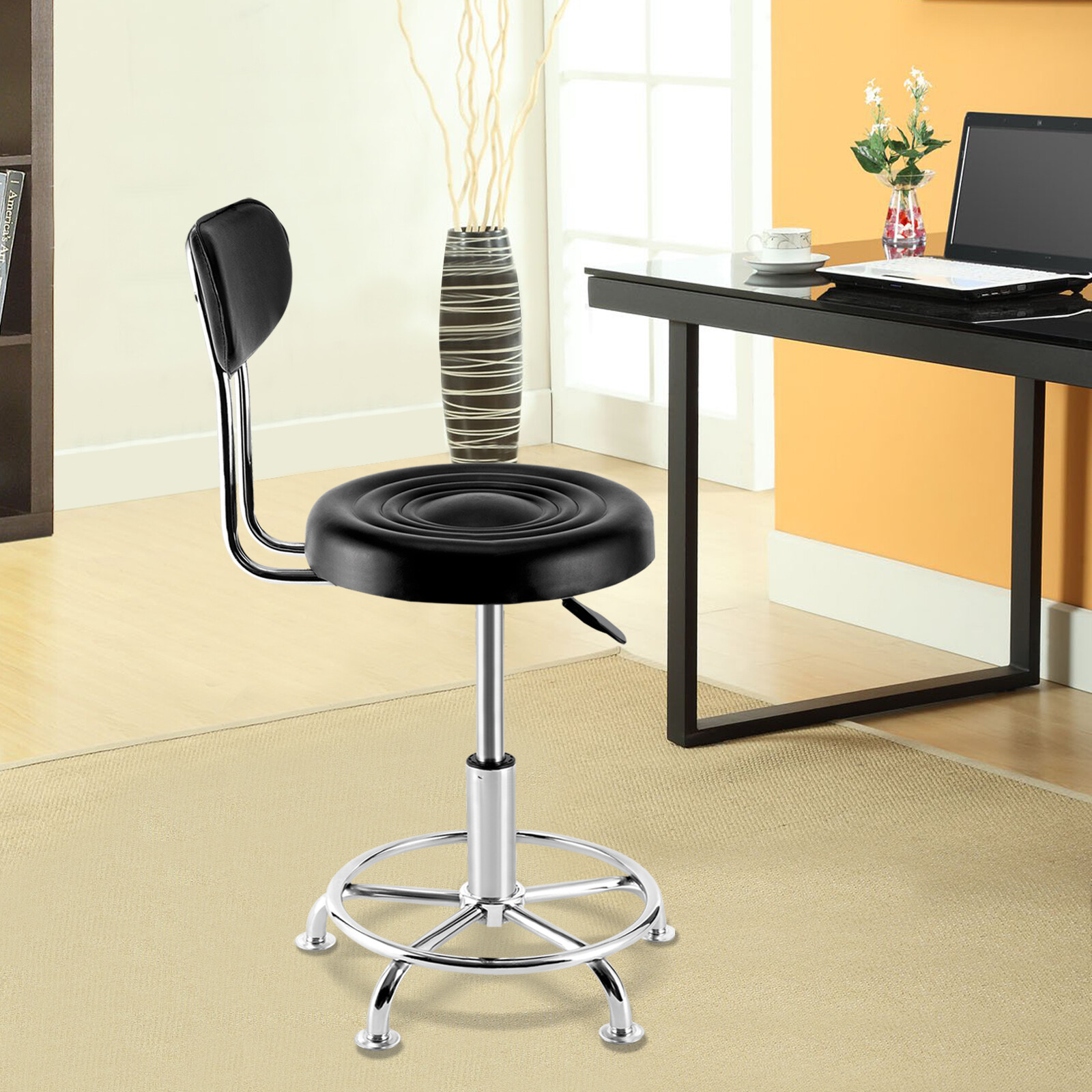 Hydraulic Garage Stool Swivel Salon Chair Office Tattoo Adjustable Height Black