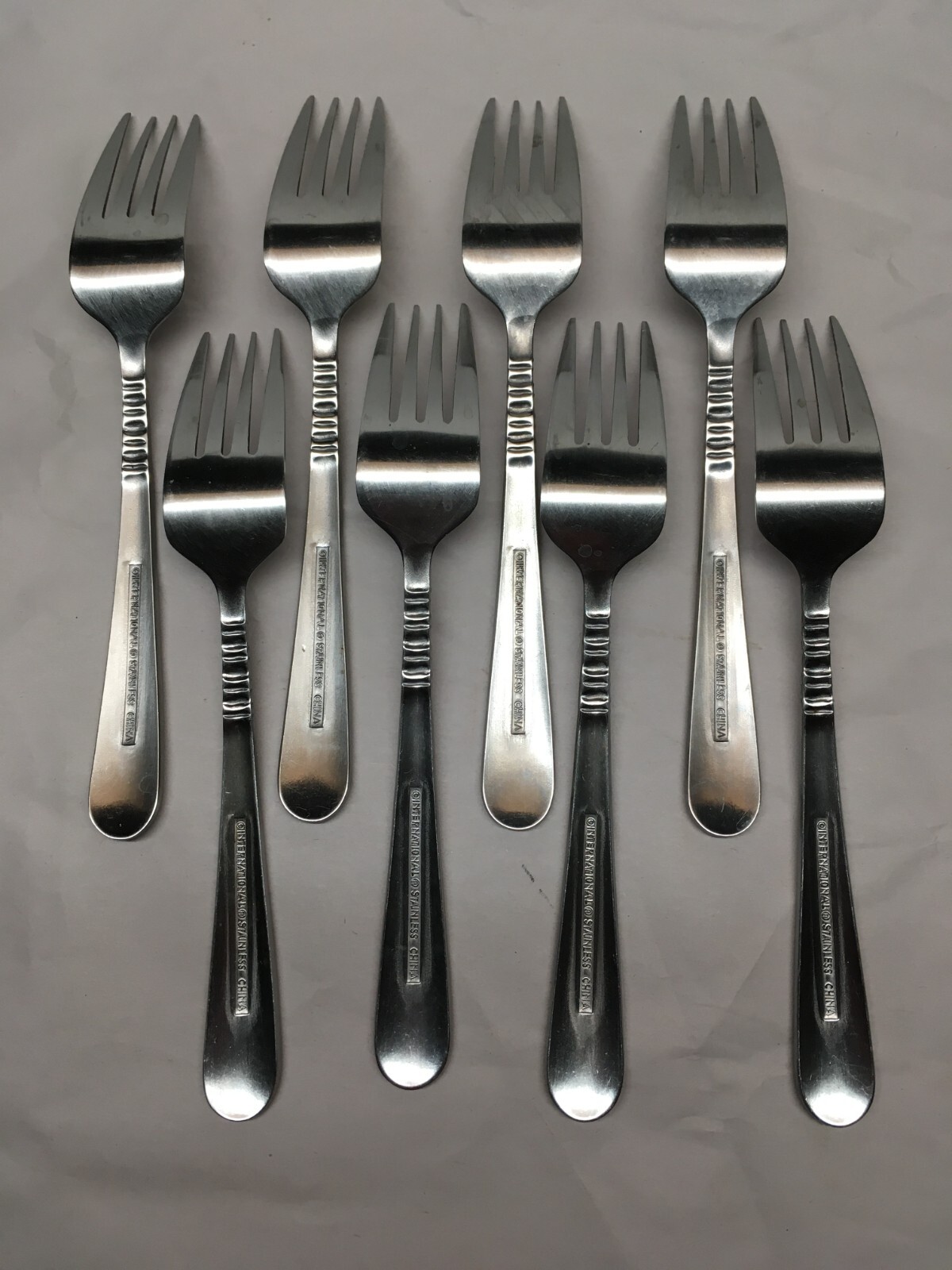 39pc International Stainless Flatware Ribbed Neck Vertical Lines China