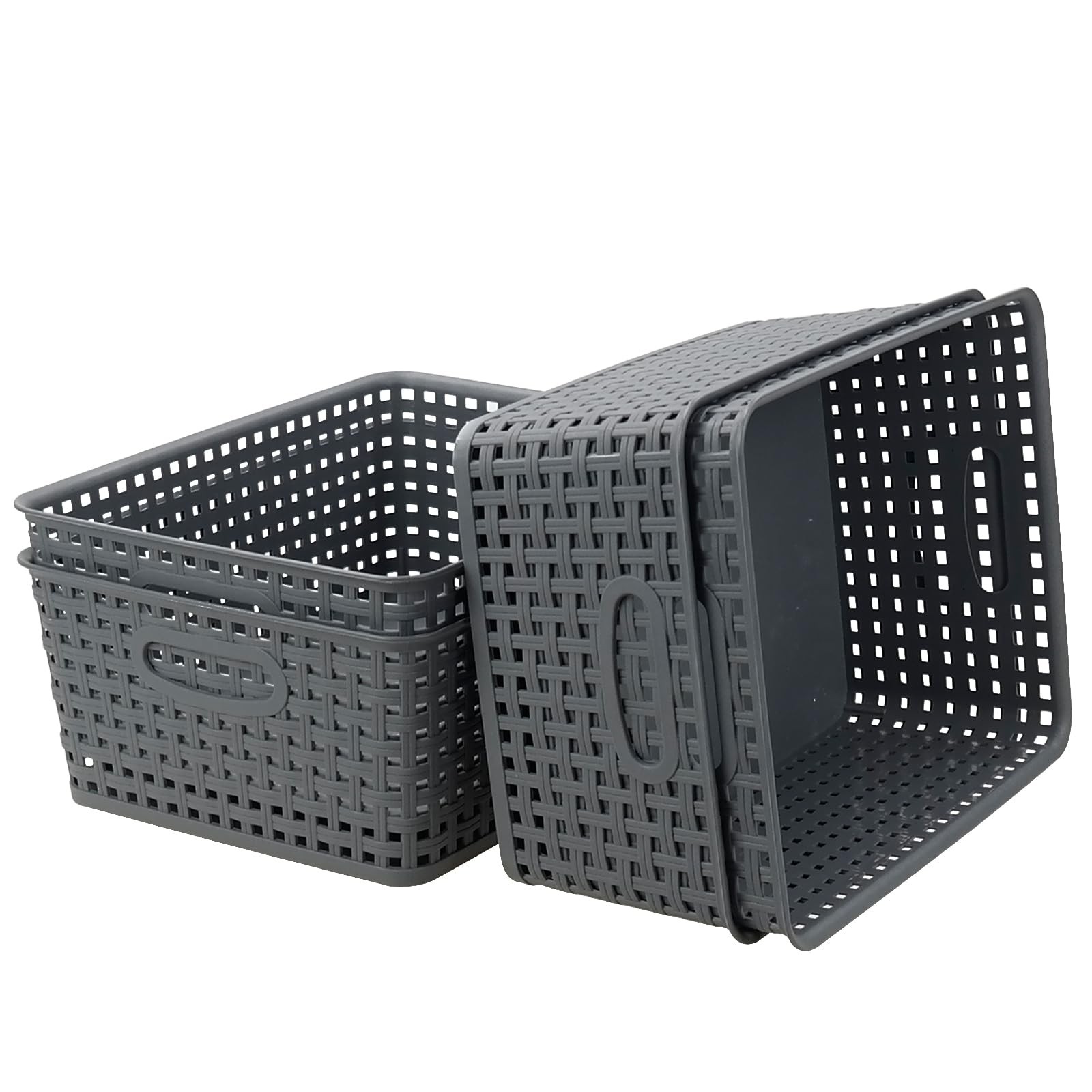 4-Pack Plastic Storage Basket, Gray Organizer Bin