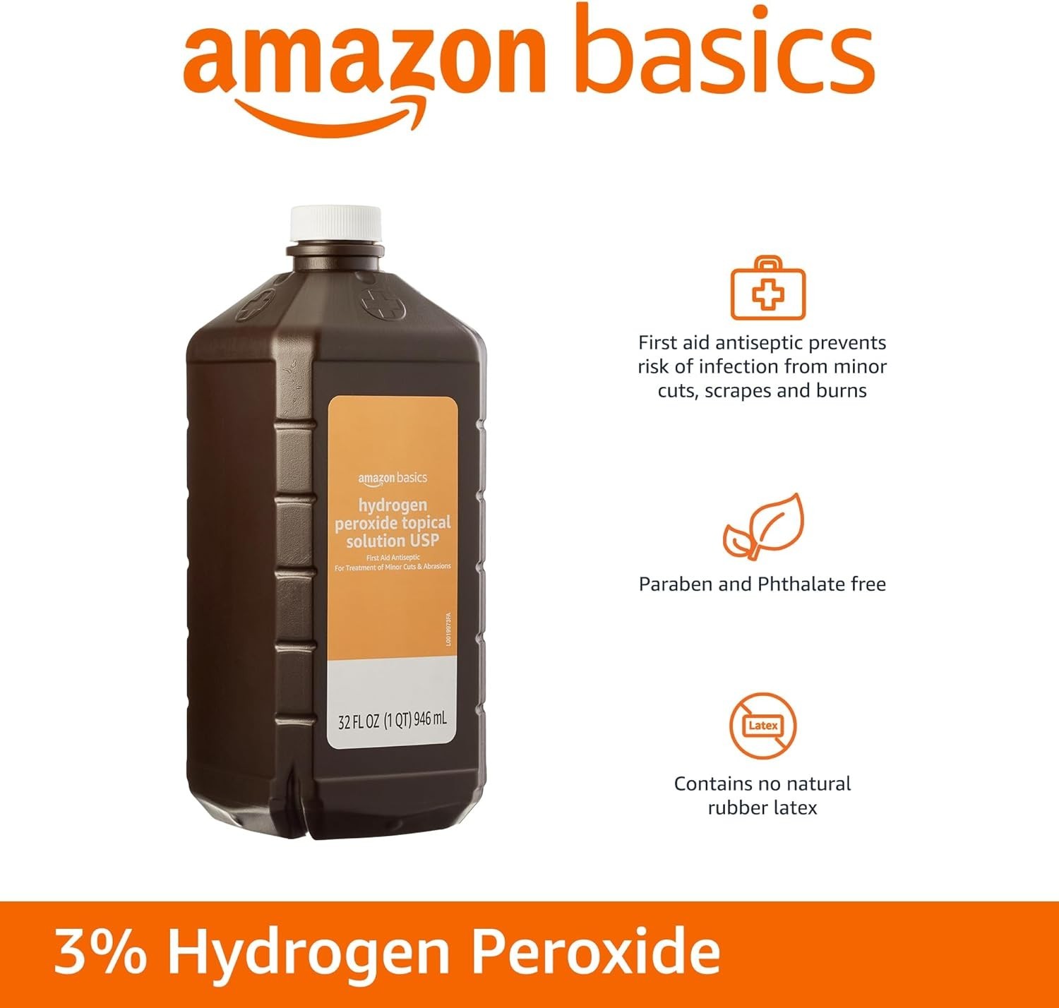 Amazon Basics Hydrogen Peroxide Topical Solution USP, First Aid Antiseptic for C