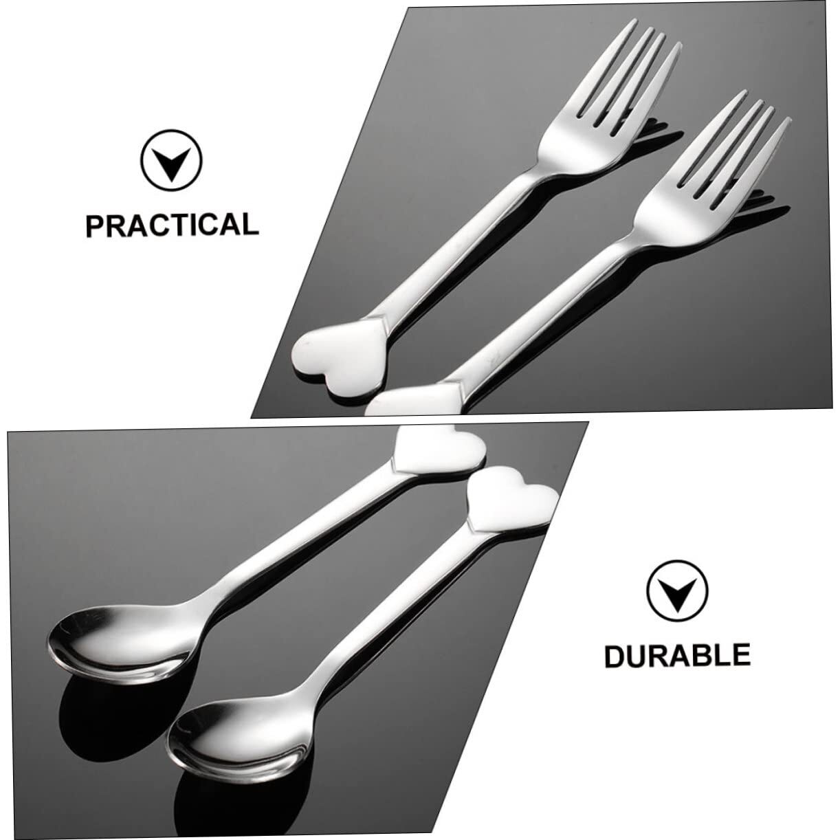 12 PCS Heart Shaped Appetizer Fork Spoons Silverware Set Dessert Fruit