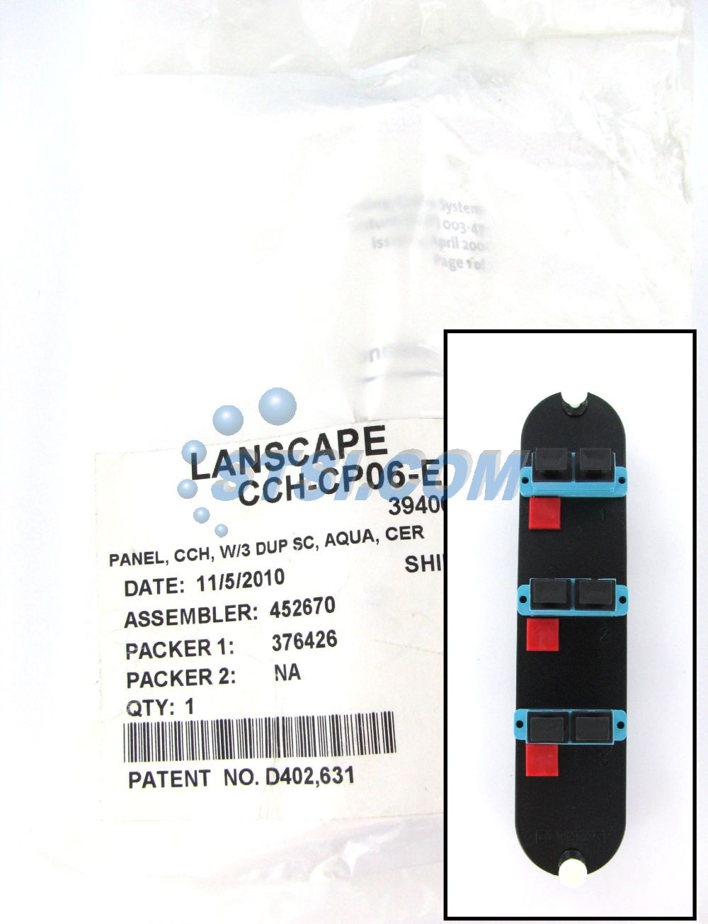 Corning CCH-CP06-E7 Patch Panel, 3 SC Duplex 10Gig Aqua OM3/OM4 Adapters ~STSI