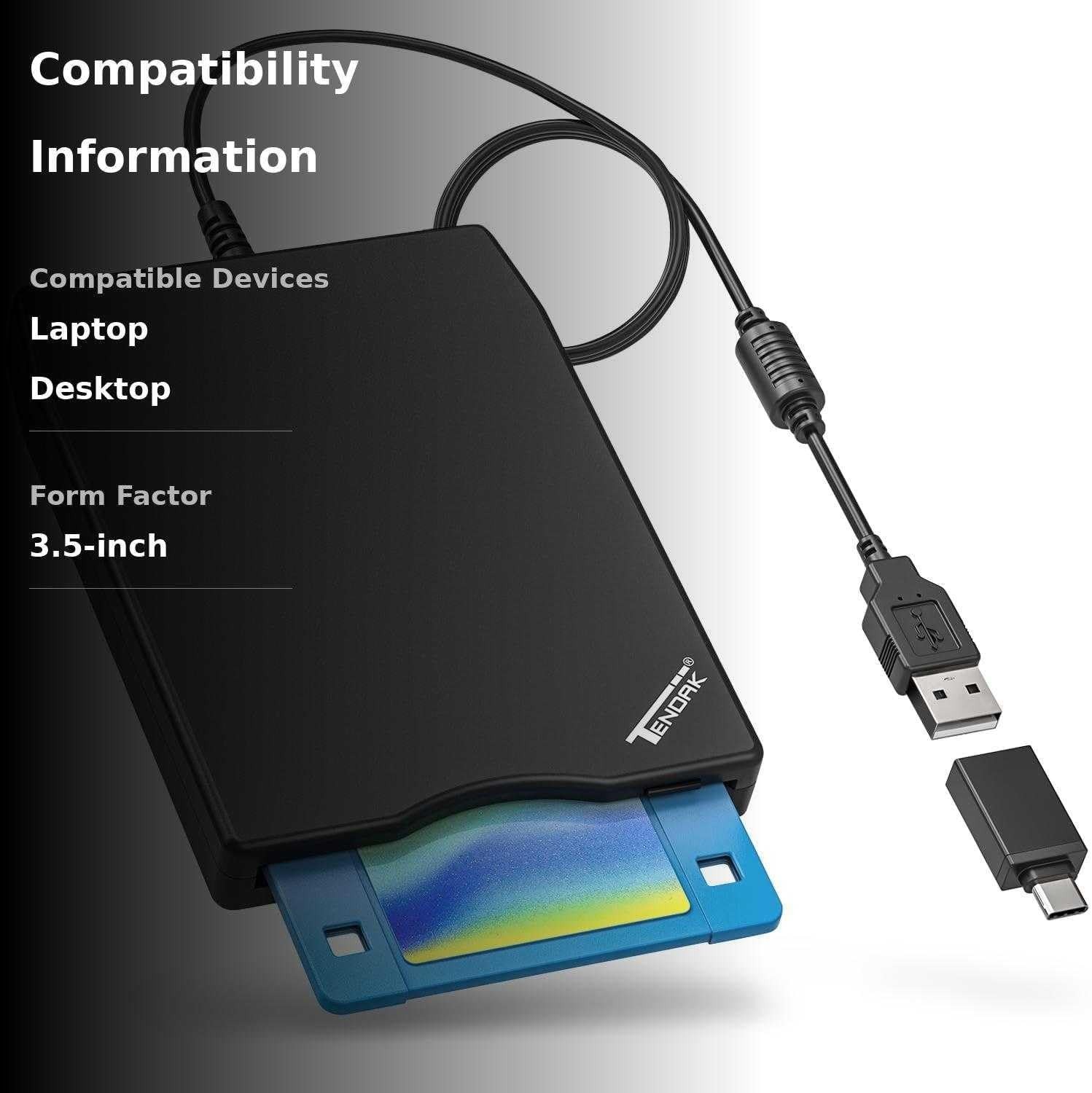 USB Floppy Disk Drive, Floppy Disk Reader 3.5 inch Portable USB External 1.44...