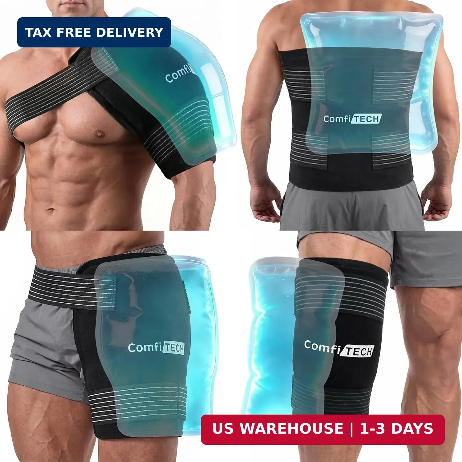 ComfiTECH Reusable Ice Pack, Soft Multipurpose Gel Cold Compress with 2 Adjustab