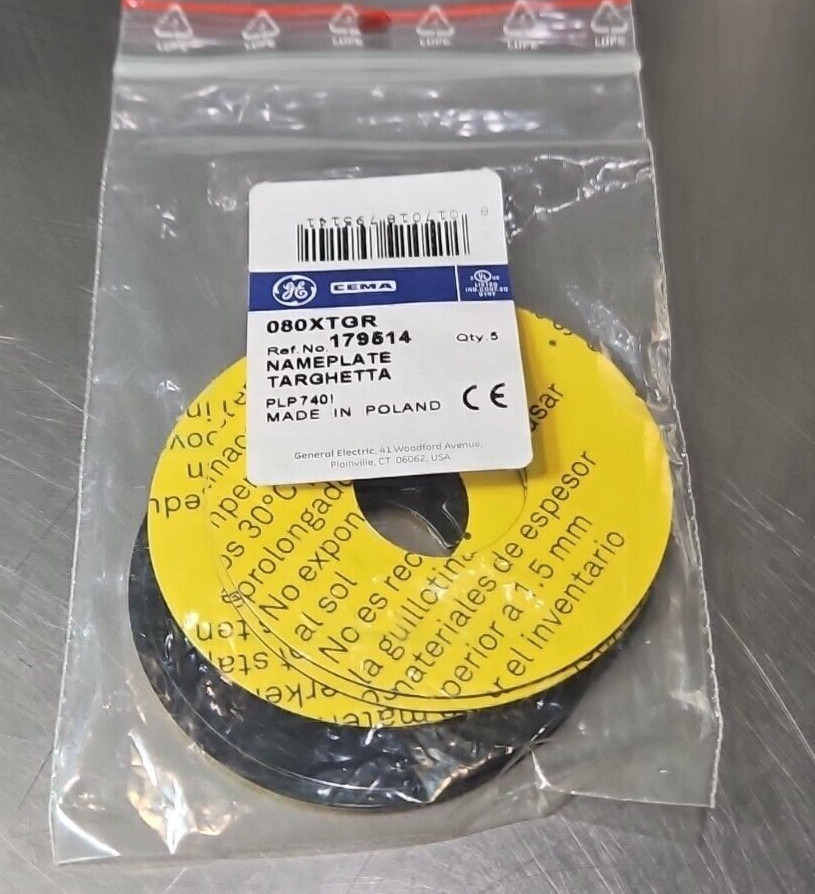 GE 080XT Round plate for emergency  yellow background lot of 5           Loc4C30