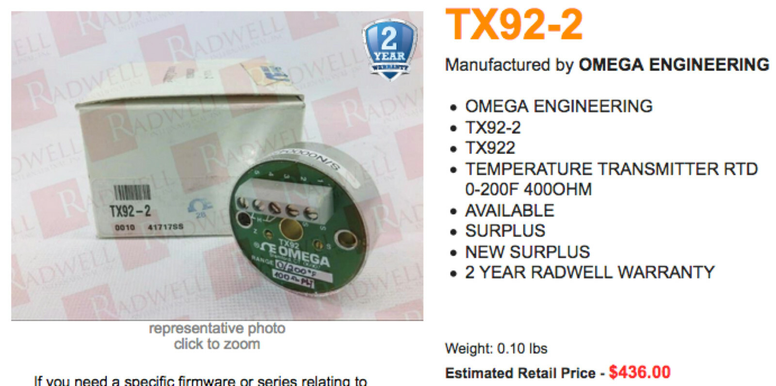 OMEGA TX92 Temperature Transmitter, Range unknown