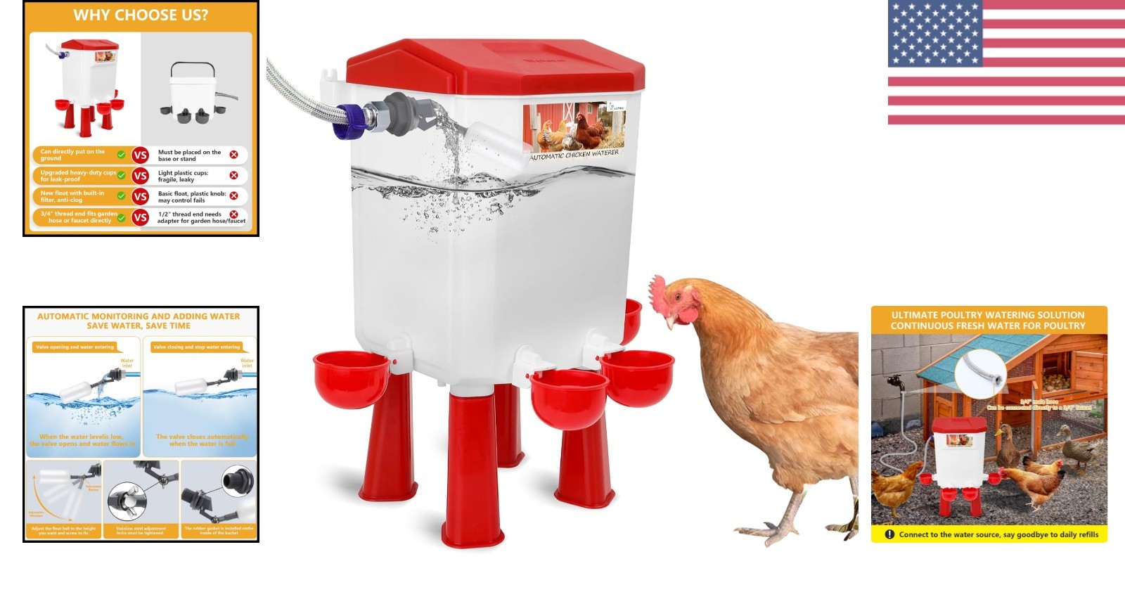 Gravity-Fed Automatic Chicken Watering System - Leak-Proof Design, Eco-Friendly