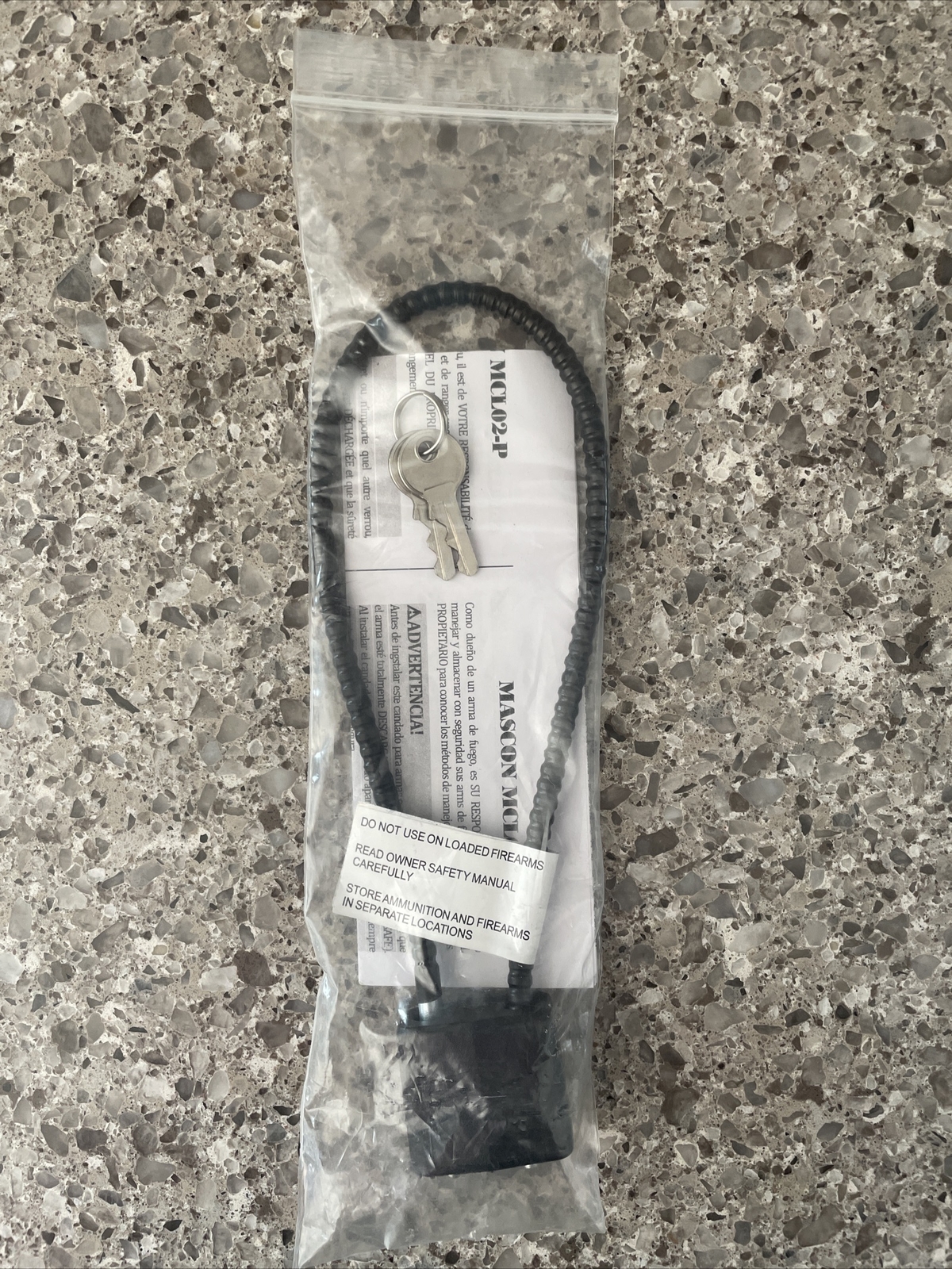 Mascon MCL02-P Black Cable Gun Lock with Instructions & 2 Keys 30mm New in Pack!
