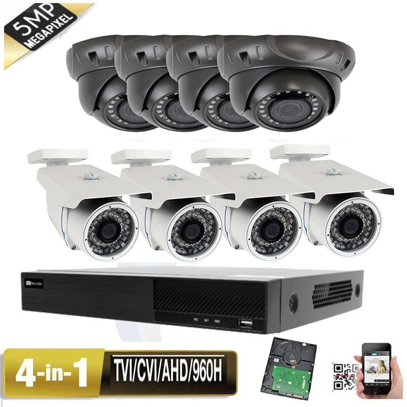 8CH 5-in-1 DVR 5MP 4-in-1 24& 36IR Leds  DWDR Security Camera Bullet Dome CCTV/V