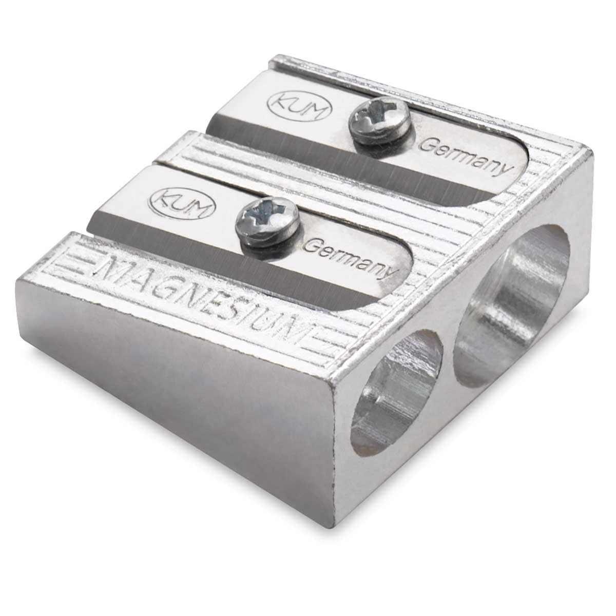 KUM 2-hole Pencil Sharpener Magnesium Alloy Wedge Profile Silver