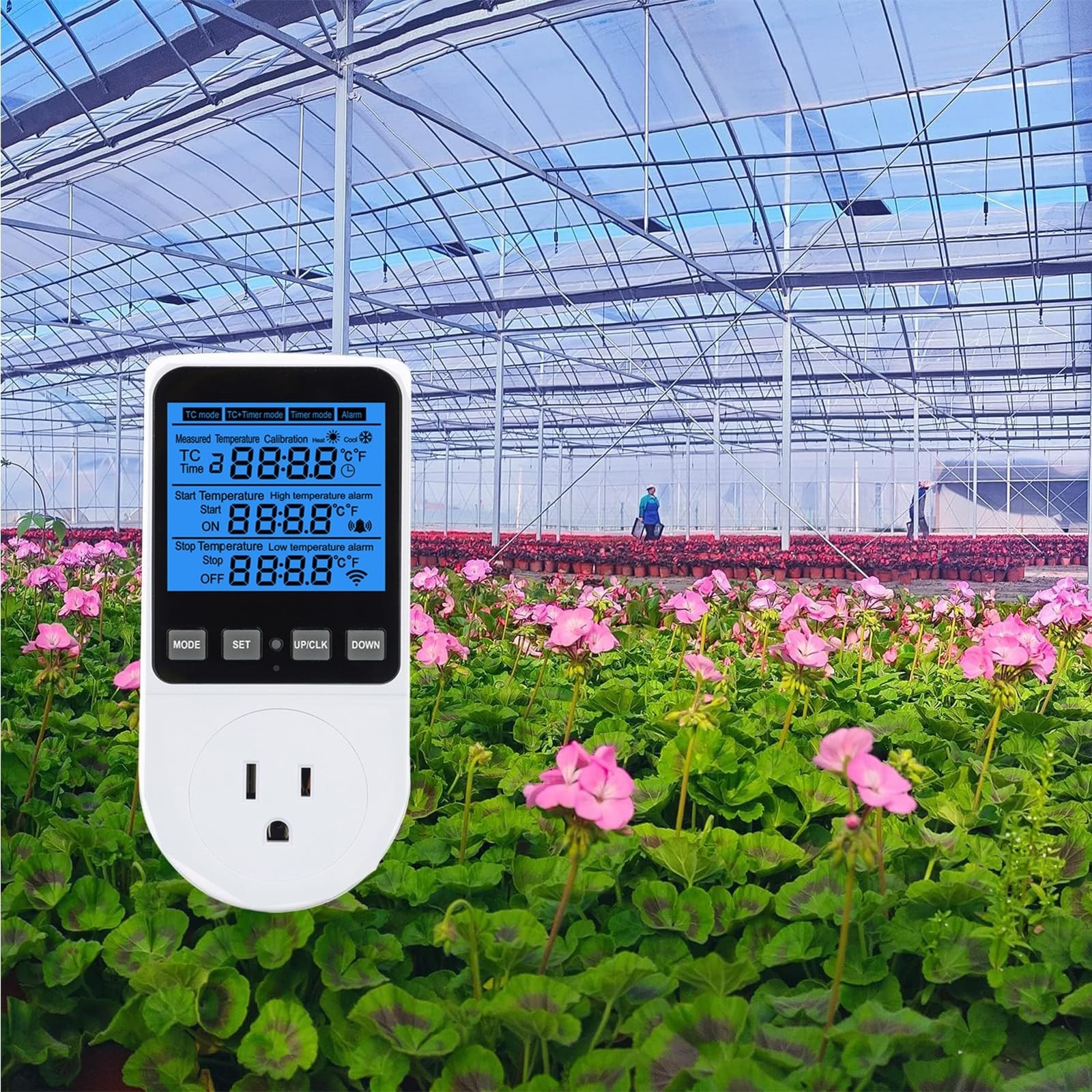 Digital Day Night Thermostat Outlet Plug with Timer, Heating Cooling Multi Pe...