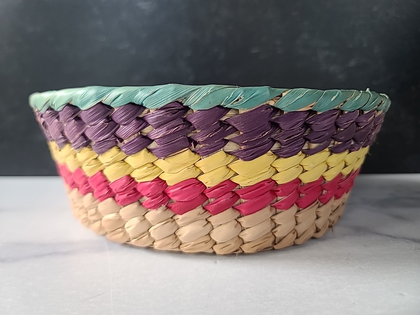 Vintage Striped Woven Basket