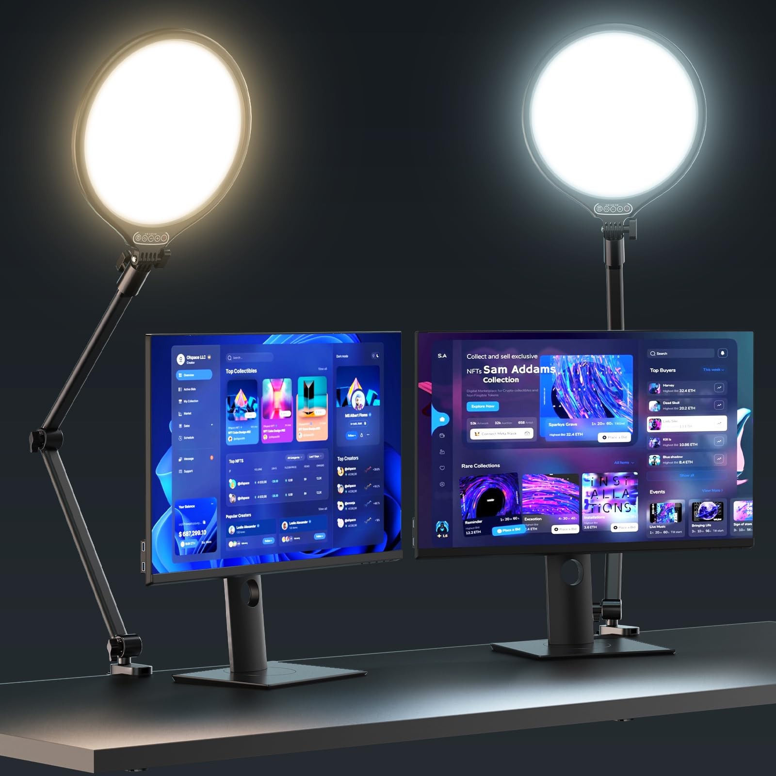 UBeesize 10" Key Light for Streaming, Desk Ring Light with Adjustable Arm