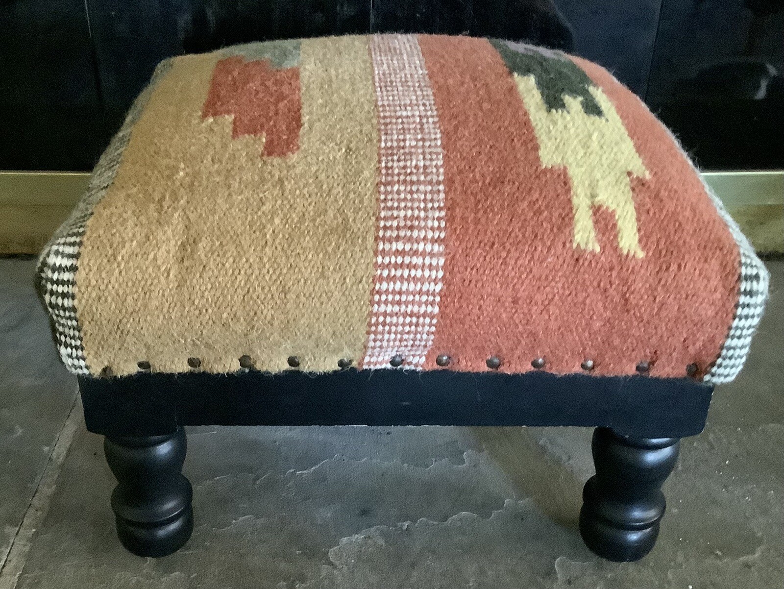 Pier 1 Imports Wool Upholstered Wood Foot Stool ~ Upholstery Tacks