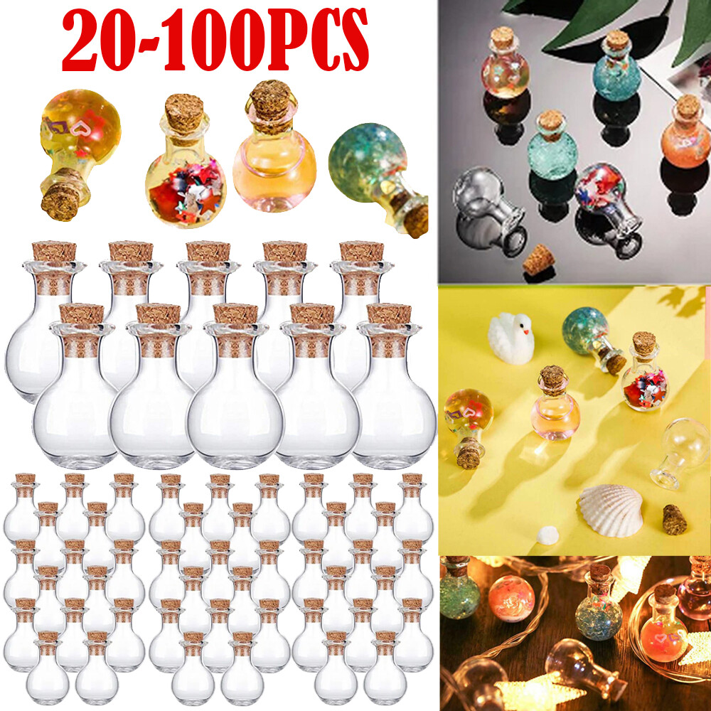 Lot Mini Clear Craft Glass Bottles with Cork - 10ML - Empty Jar Small Message