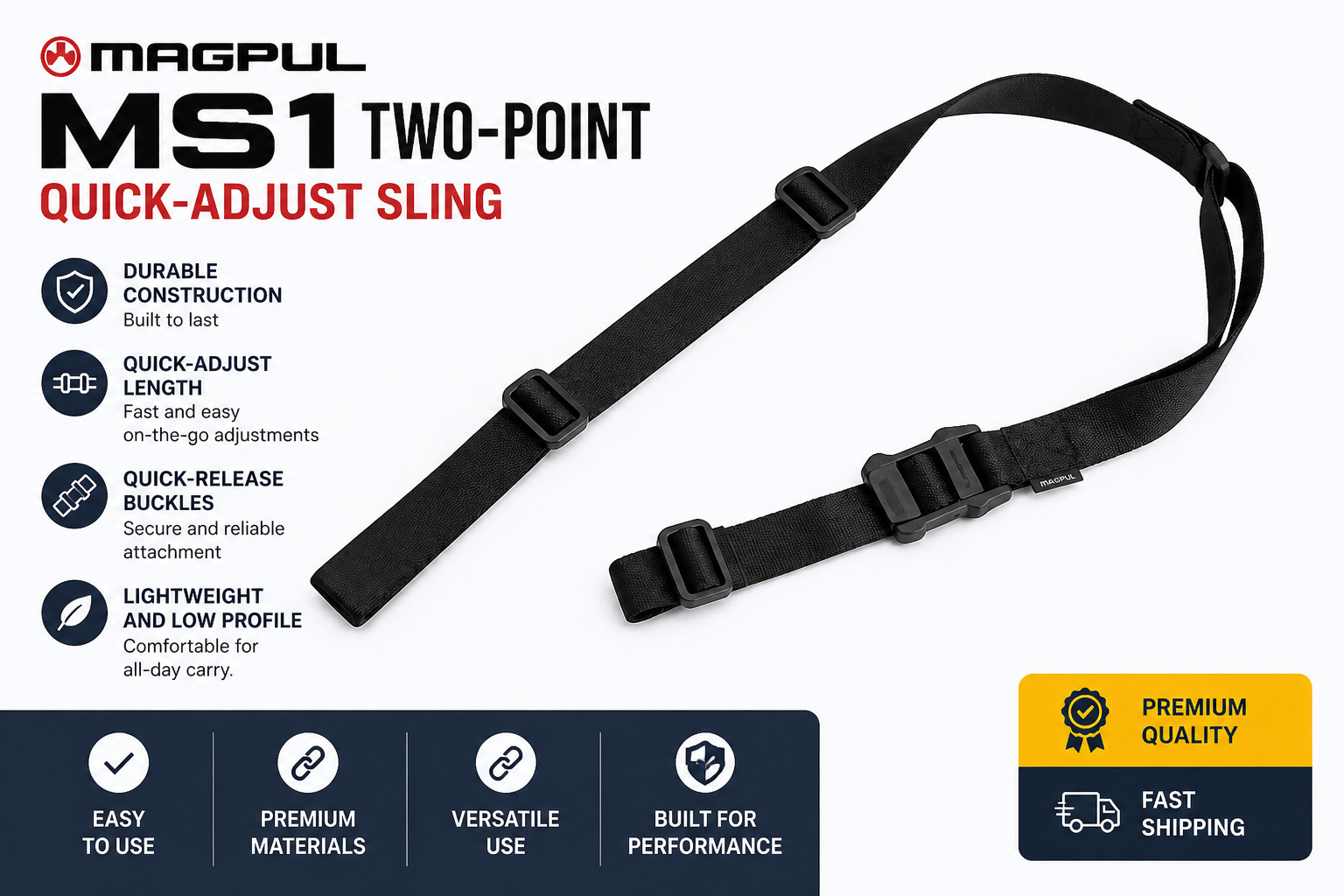 Magpul MS1 Two-Point Sling Quick Adjust Tactical Durable Black Strap USA