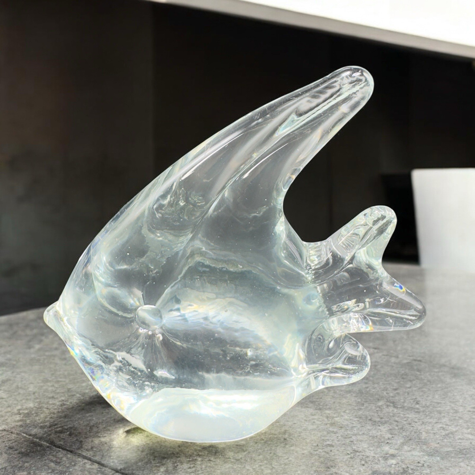 Vintage 1980s Clear Glass Fish Figurine Paperweight Whimsical Nautical Decor VTG