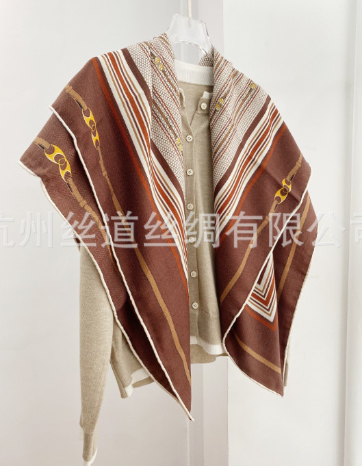 70% Cashmere 30% Silk Women Square 105X105cm Bandana line print Scarf Wrap new