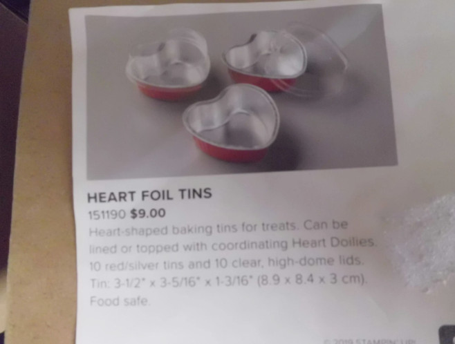 STAMPIN' UP! HEART FOIL TINS, 1 FULL BOXES, FOOD & OVEN SAFE, LIDS INCLUDED